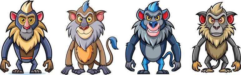 Expressive Cartoon Baboon Mascot Full Body Vector on White