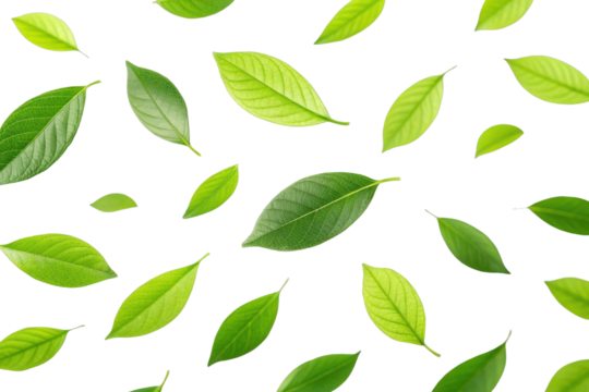 PNG Various green leaves arranged in pattern on plain surface