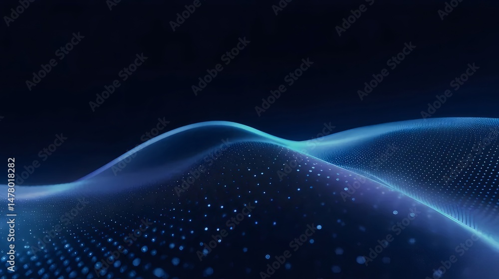 Poster abstract wavy background with blue particle network and dynamic surface structure in a modern futuri