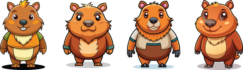 Charming Capybara Cartoon Mascot Full Body Vector on White