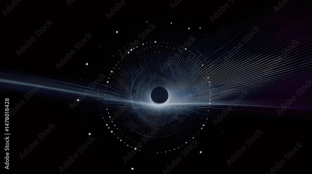 Aufkleber abstract digital art with geometric circular patterns and bright dots in dark futuristic background 