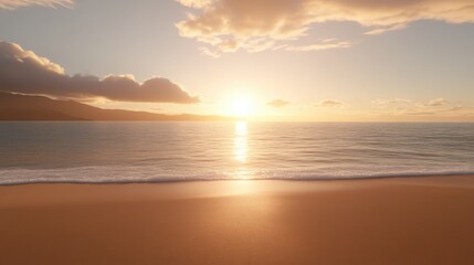 Obraz premium Serene sunset over tranquil beach, vibrant colors reflecting on calm waves, inviting relaxation and peaceful contemplation.