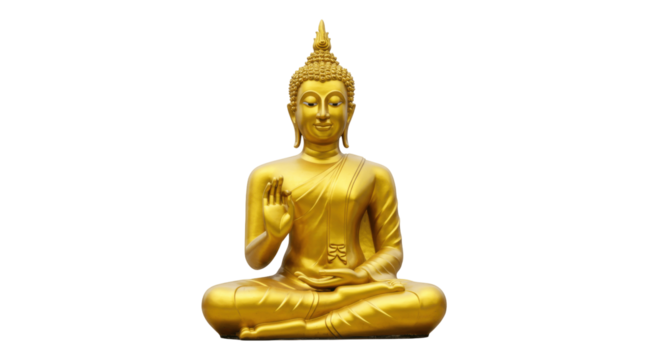 Golden Buddha Statue in Meditation Pose, Isolated on Transparent PNG Background