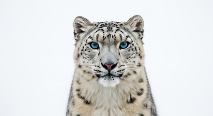 Obraz premium 雪原に輝く青い瞳 凛々しい雪豹のポートレート. AI Generated