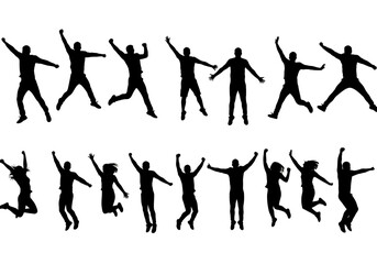 Silhouettes of People Expressing Joy and Freedom through Jumps and Raised Arms Representing Success Achievement Celebration Excitement Energy and Positive Emotion in a Vector Art Style	