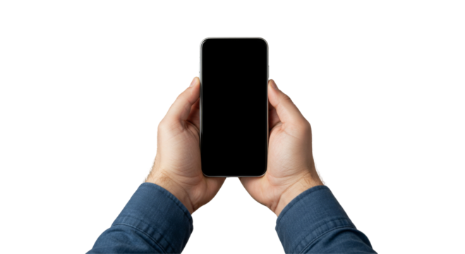 Hand Holding A Blank Screen Mobile isolated on transparent background, PNG 