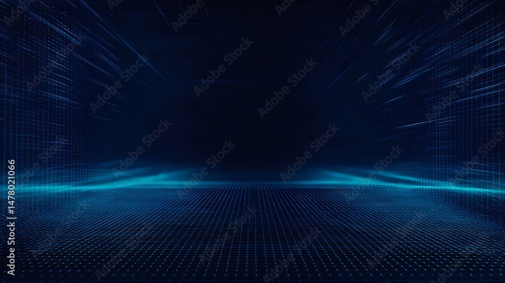 Aufkleber abstract dark blue technology background with glowing dot matrix pattern and futuristic wave design 