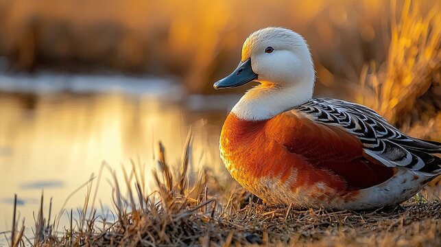 ruddy shelduck close-up at ladakh wetlands sunset 