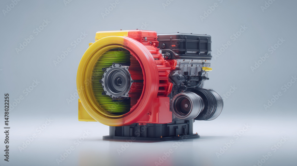 Poster a vibrant and detailed image of a high-performance engine component.