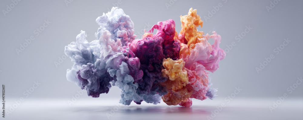 Poster a vibrant cloud of colorful smoke creating a stunning visual display in a minimalist setting.