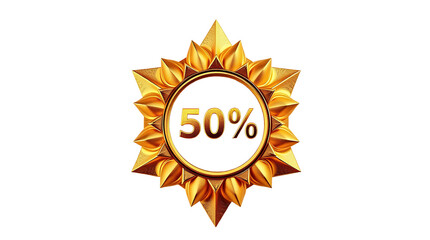Photo of gold starburst badge 50% label isolated on transparent background.png