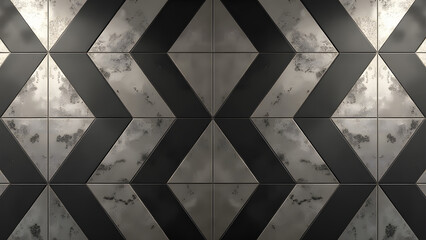XXL porcelain slab with modern hydraulic metal patterns, geometric nickel and black design, contemporary industrial texture, HD seamless.