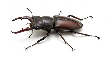 輝く大顎 クワガタ虫 白背景撮影. AI Generated
