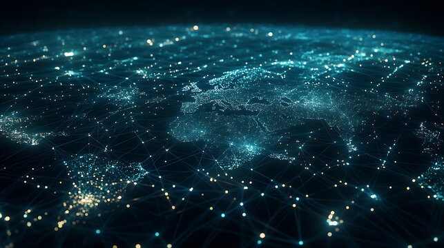 Global Network Connections Futuristic Technology Digital World Map Data Visualization