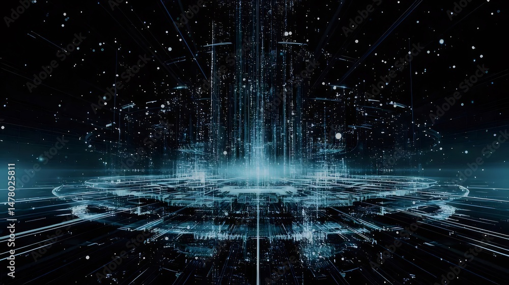Poster futuristic digital network of blue light data stream technology visualization concept