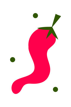 Minimalist abstract red chili pepper with green stem and dots, isolated on white background. Perfect for food, spicy, vegetable, and modern kitchen design themes.  PNG