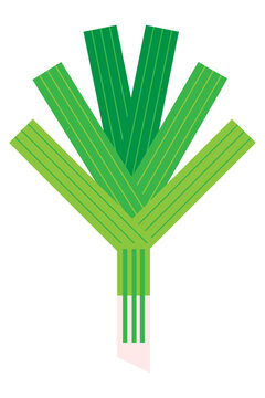 Minimalist abstract leek illustration in green tones, isolated on white background. Ideal for food, vegetable, healthy eating, kitchen, and modern design concepts. PNG