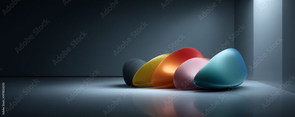 Poster abstract colorful shapes create a modern, artistic environment in minimalistic space.