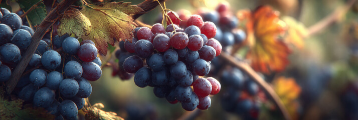 Vineyard in autumn with vibrant grapes ready for harvest