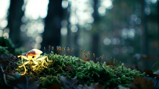 Glowing Insect On Forest Floor
