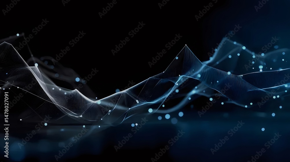 Poster abstract digital wave in dark blue background with geometric patterns and lines for technology and d