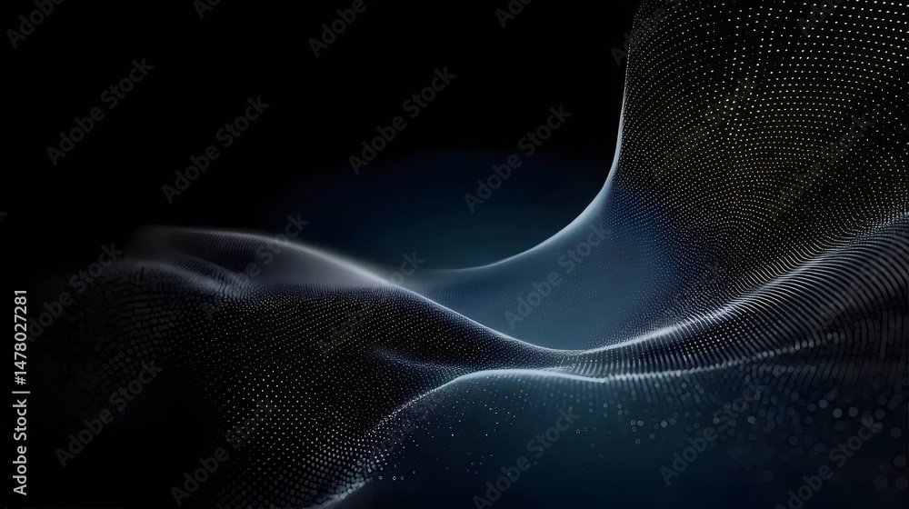 Poster abstract dark background with glowing particle waves technology concept and modern geometric design 