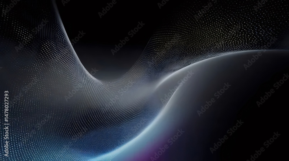 Poster abstract dark background with wavy light particles digital art and modern design elements