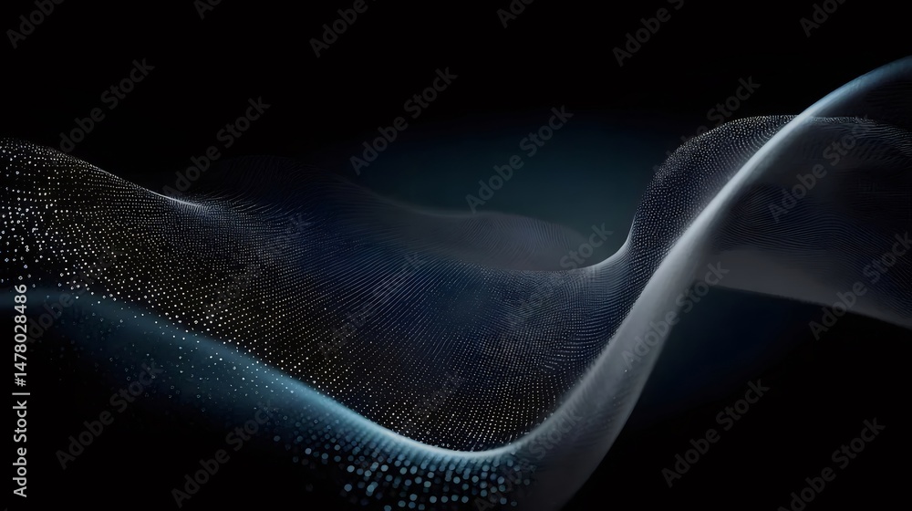 Aufkleber abstract wavy background with glowing particles in shades of blue and black creates a dynamic and fu
