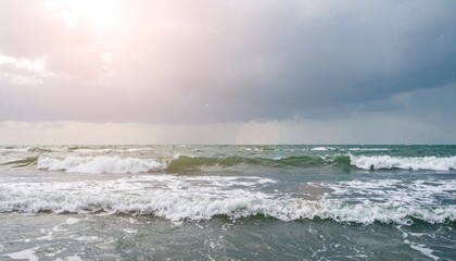 Fototapeta premium Moody Coastal Storm with Abstract Wave Textures and Soft Glow Filter for Coastal Travel Background