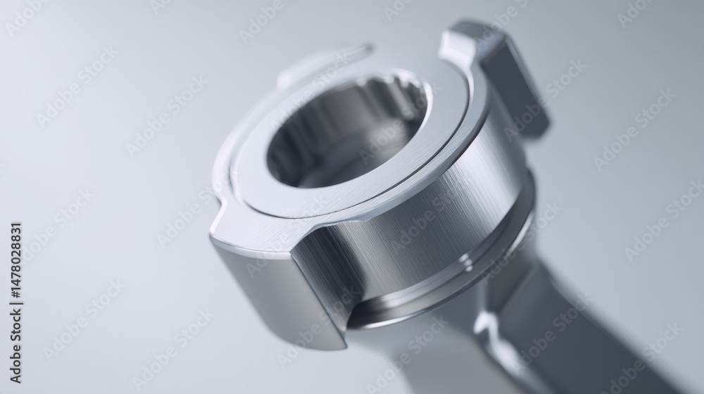 Poster close-up of a metallic component, showcasing precision engineering and design.