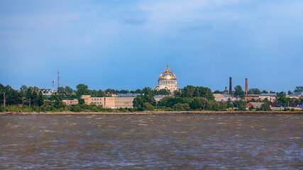 Kronstadt, panoramic view. View of the city of Kronstadt from the waters of the Gulf of Finland
