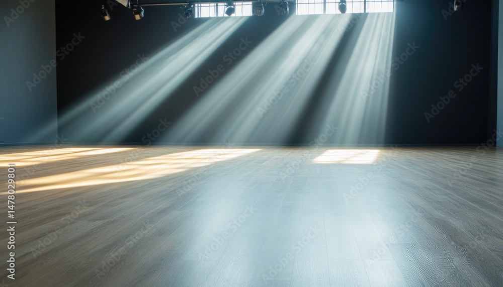 Poster sunlight streaming through a window illuminating an empty interior room space