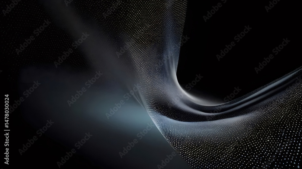 Poster abstract wavy design with flowing light particles in dark background creates a futuristic modern loo