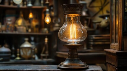 Vintage Edison Bulb Table Lamp in Antique Shop Setting