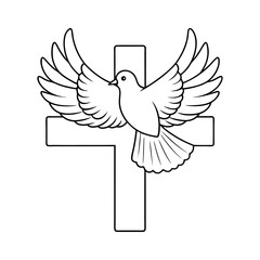 beautiful white peace dove on christian cross line art