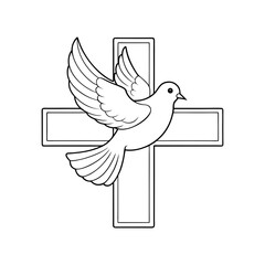 beautiful white peace dove on christian cross line art
