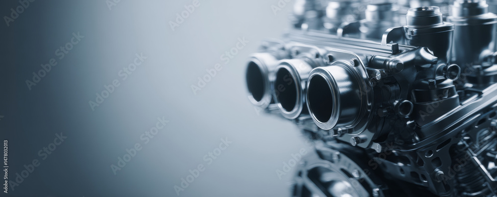 Poster close-up of a sleek engine part showcasing precision engineering and design.