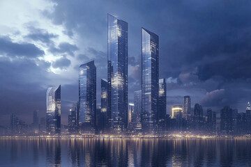 Fototapeta premium Futuristic Cityscape at Blue Hour 