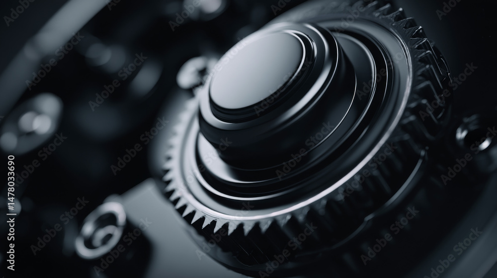 Poster close-up view of a gear mechanism showcasing intricate details and textures.