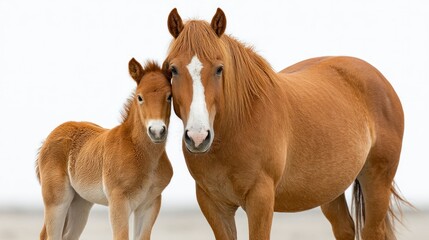 Fototapeta premium Heartwarming Moment Between a Horse and Foal Capturing the Bond of Motherhood in Natures Embr