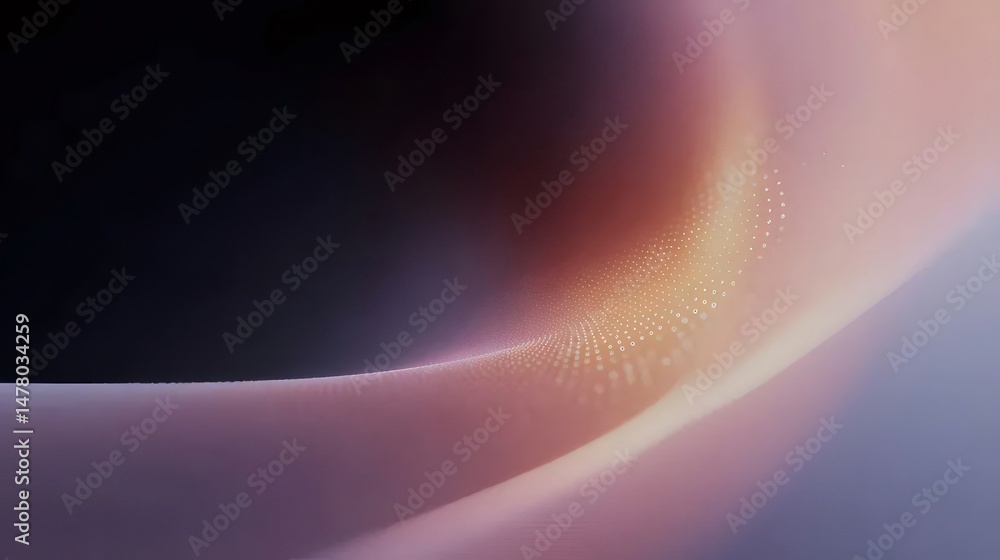 Poster abstract swirling gradient with orange glow and dotted particles against dark backdrop in a modern s