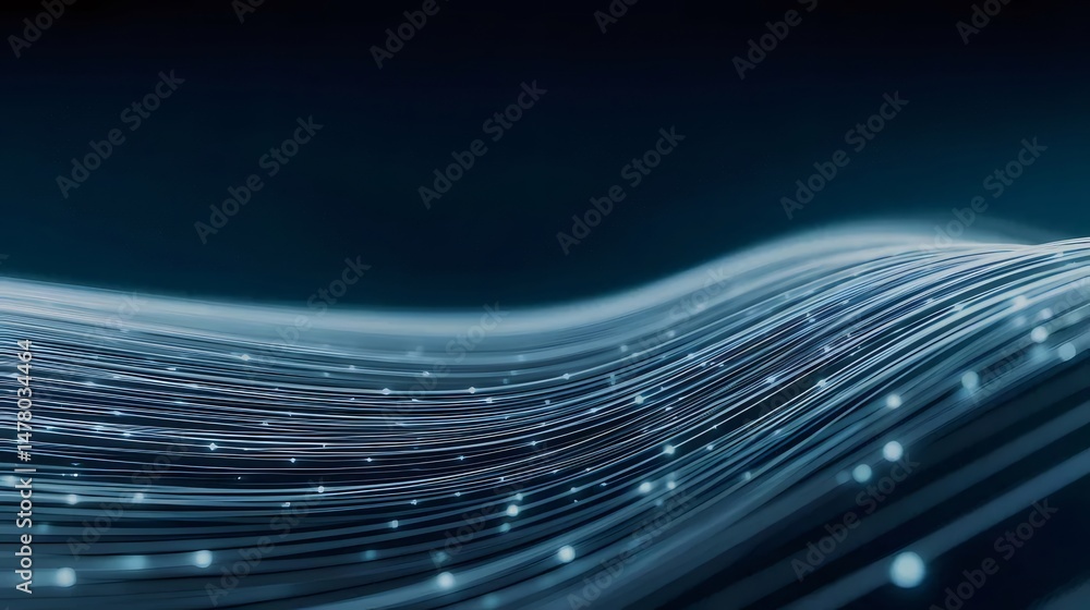 Poster abstract blue wavy data streams on dark background digital network connectivity concept artificial i