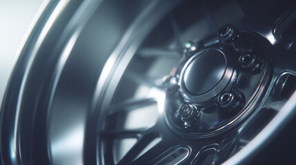 Close-up view of a shiny, modern alloy wheel showcasing intricate design details.