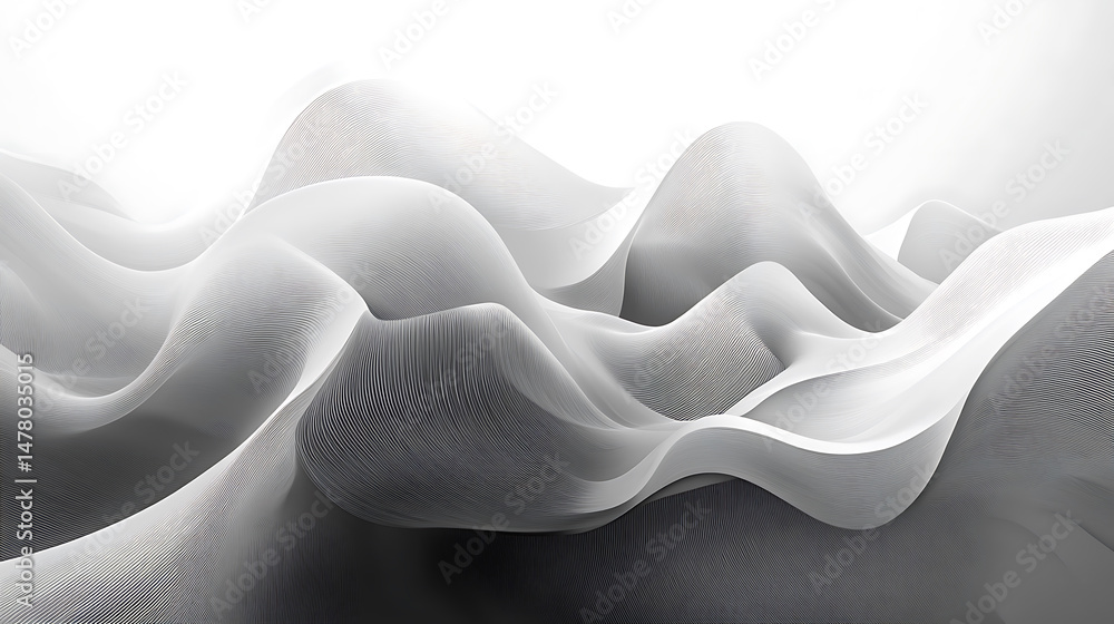 Poster elegant flowing abstract design with delicate lines monochrome subtle gradient white and gray backgr