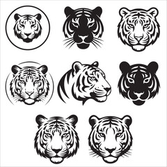 tiger head vector silhouette set illustration