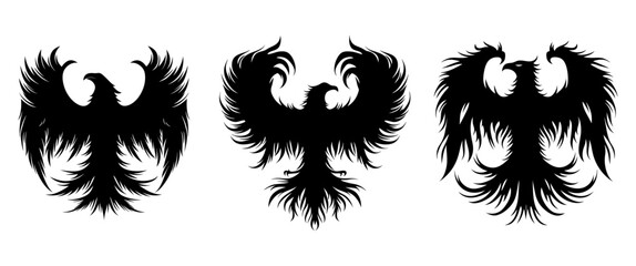 Phoenix Silhouette Design. Firebird in mythology. With a white background