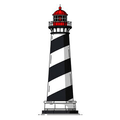 Nautical lighthouse sea navigation beacon isolated navy guidance equipment. Vector marine tower with searchlight lamp isolated on transparent background, PNG