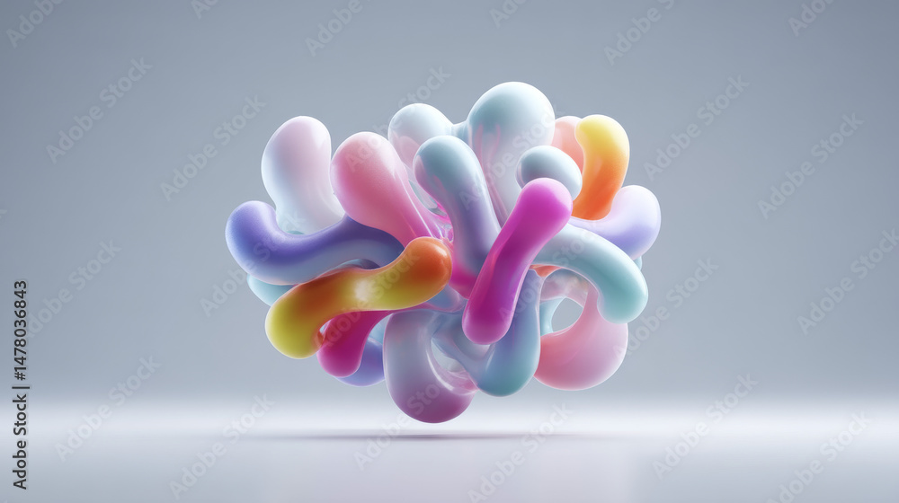 Poster colorful abstract shapes intertwined, creating a vibrant 3d design element.