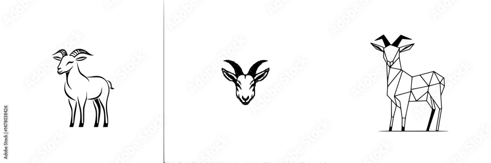 Poster vector illustration of goats in various styles with emphasis on form and design details suitable for