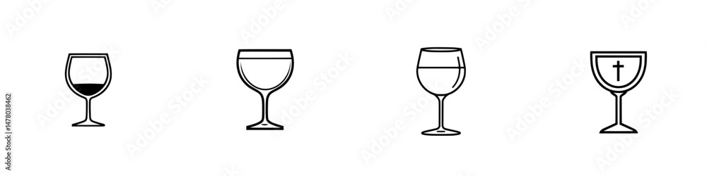 Poster vector illustration icons of different glass types representing various drinks and occasions in a si